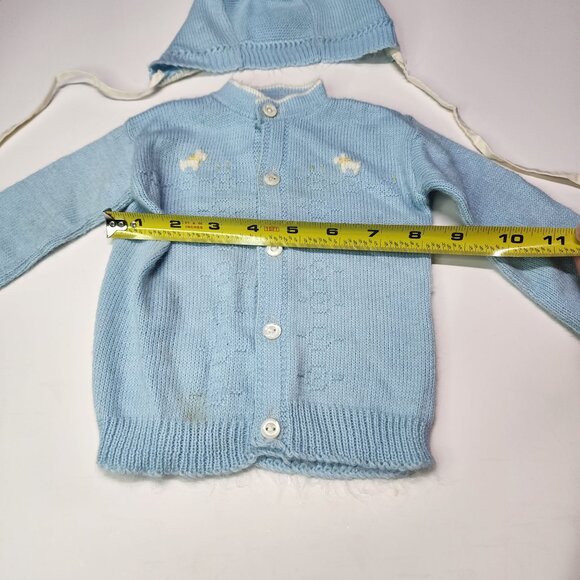 Vintage Blue Bird Baby Infant Knitted Button Cardigan Boys Girls with Cap - Picture 8 of 10